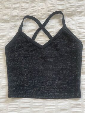 Forever 21 Black Sparkle Cropped Cami with Crisscross Straps size S small